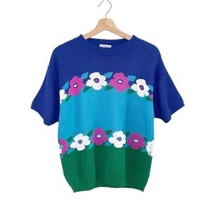 Vintage Cristin Stevens 80’s 90’s Floral Knit Short Sleeve Sweater Top